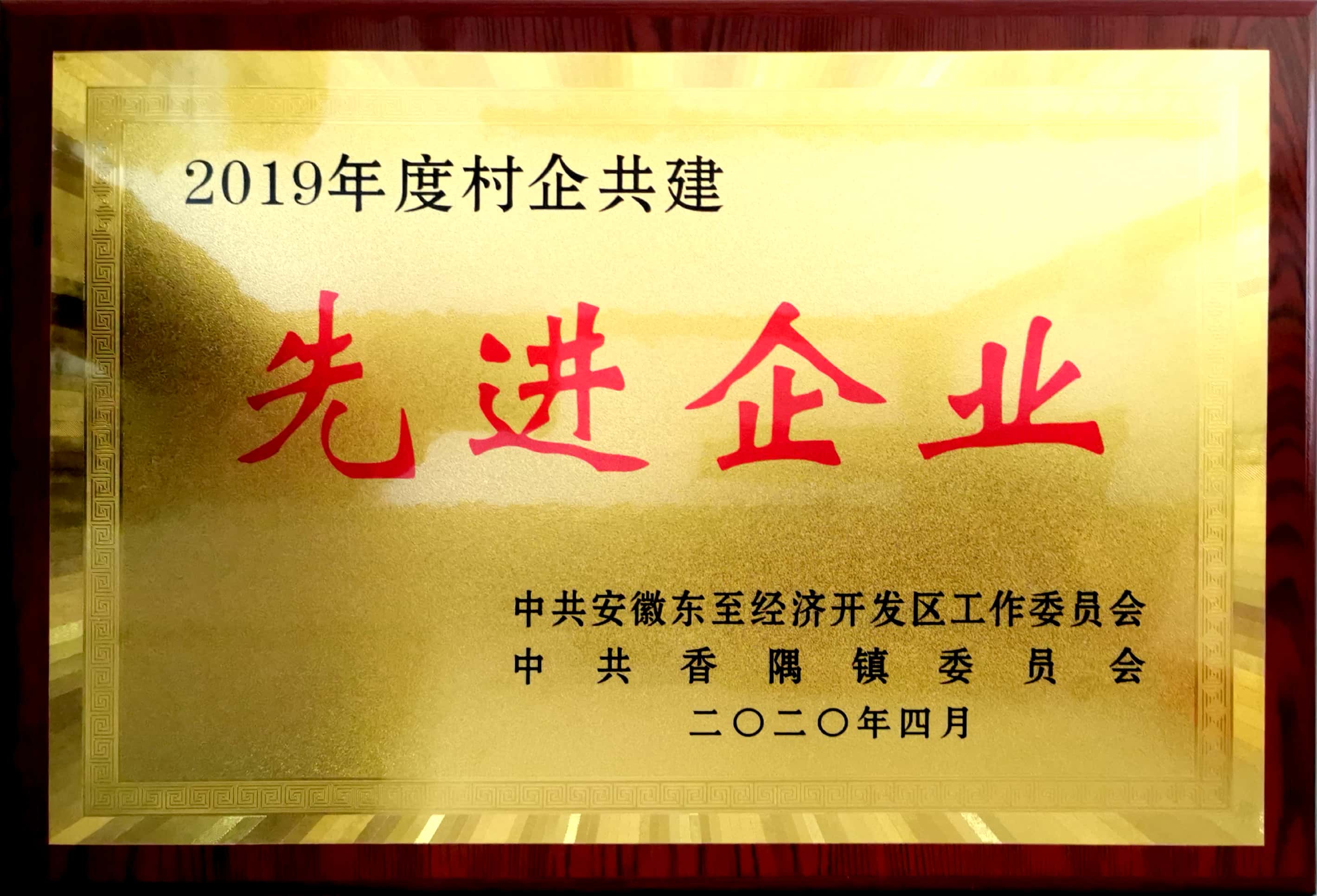 祝賀嘉智信諾榮獲東至經(jīng)濟(jì)開發(fā)區(qū)、香隅鎮(zhèn)委員會(huì)“2019年度村企共建先進(jìn)企業(yè)”